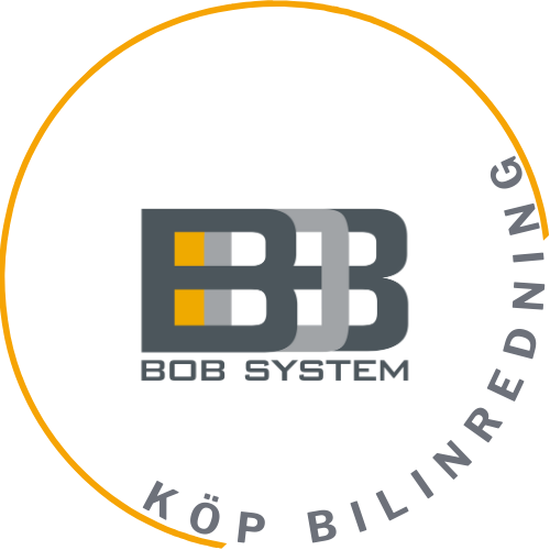 BYGG DIN BIL HÄR Logotyp för BOB System med texten "Köp bilinredning" runt.